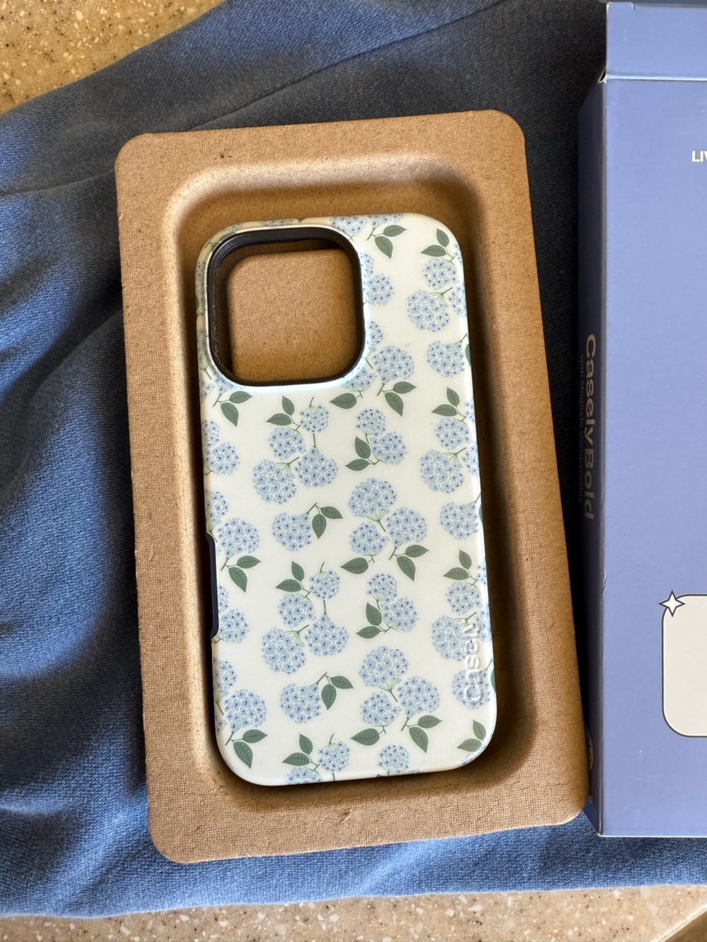 Casely Hydrangea iPhone Case - White with Blue Hydrangea Pattern